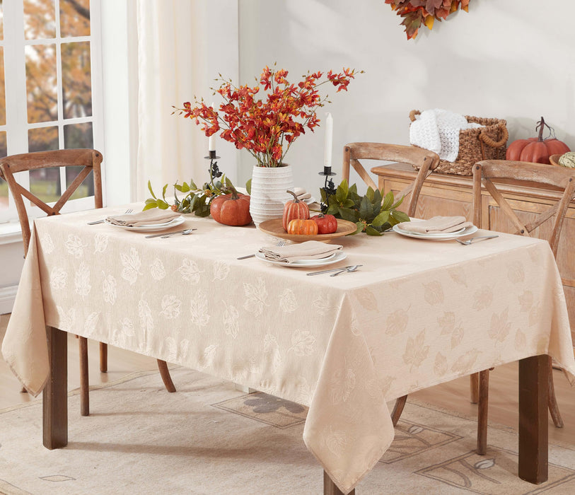 Tremont Leaf Damask Fabric Tablecloth & Napkins, Soil Resistant, Easy Care