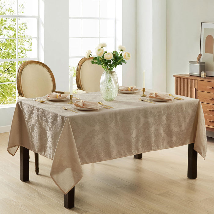 Newbridge Barcelona Luxury Damask Fabric Tablecloth, 100% Polyester, No Iron, Soil Resistant Holiday Tablecloths and Napkins