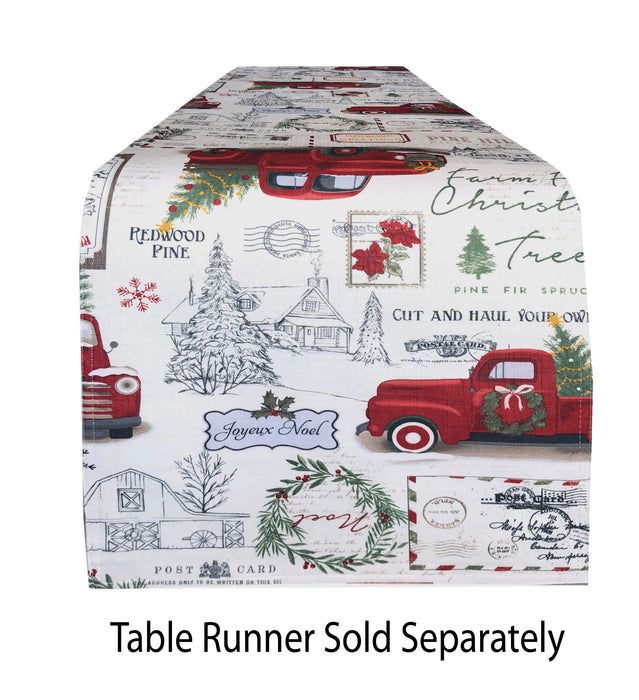 Newbridge Christmas Pine Hill Tree Farm Fabric Tablecloth, Nostalgic Retro Holiday Country Farm Truck No Iron and Stain Resistant Table Cover, Napkins, Placemats and Table Runners for Party, Banquet
