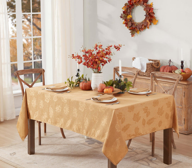 Tremont Leaf Damask Fabric Tablecloth & Napkins, Soil Resistant, Easy Care