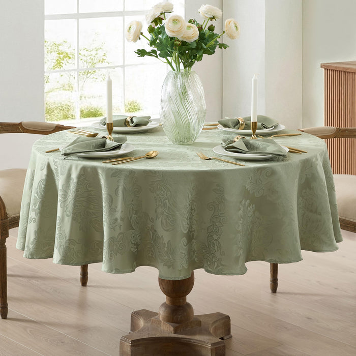Newbridge Barcelona Luxury Damask Fabric Tablecloth, 100% Polyester, No Iron, Soil Resistant Holiday Tablecloths and Napkins