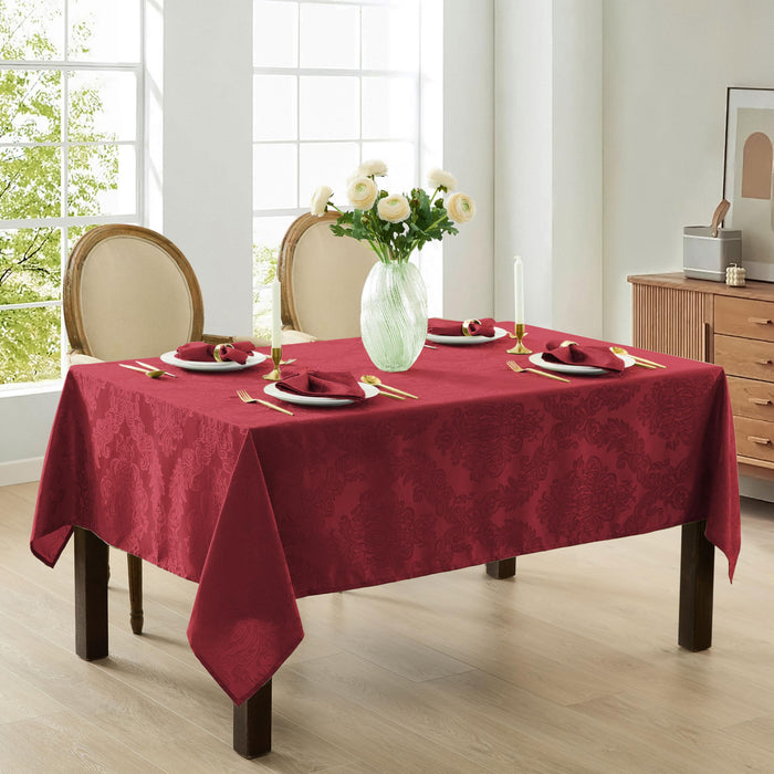 Newbridge Barcelona Luxury Damask Fabric Tablecloth, 100% Polyester, No Iron, Soil Resistant Holiday Tablecloths and Napkins