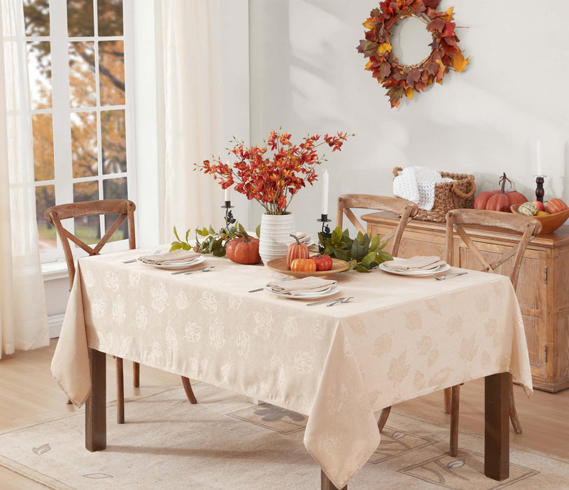 Tremont Leaf Damask Fabric Tablecloth & Napkins, Soil Resistant, Easy Care