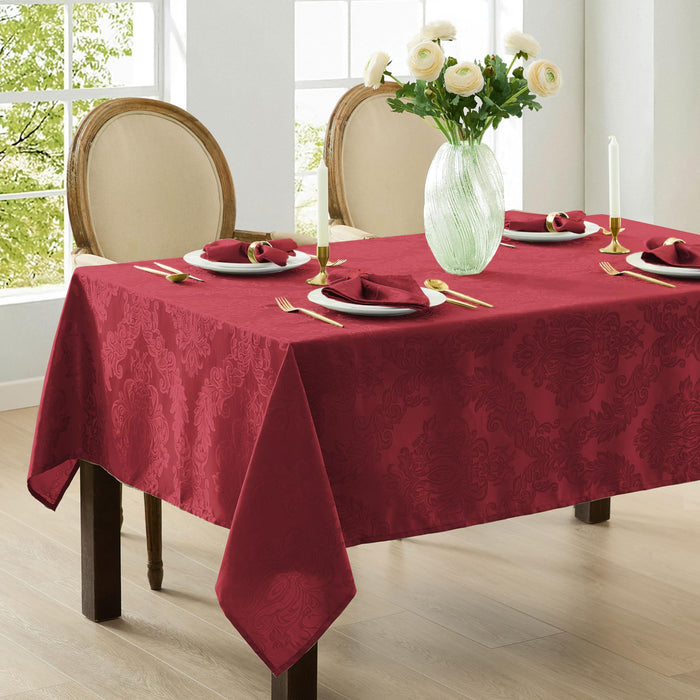 Newbridge Barcelona Luxury Damask Fabric Tablecloth, 100% Polyester, No Iron, Soil Resistant Holiday Tablecloths and Napkins