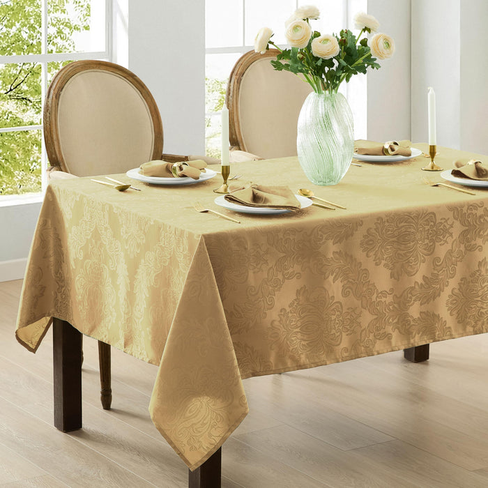 Newbridge Barcelona Luxury Damask Fabric Tablecloth, 100% Polyester, No Iron, Soil Resistant Holiday Tablecloths and Napkins