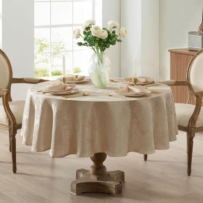 Newbridge Barcelona Luxury Damask Fabric Tablecloth, 100% Polyester, No Iron, Soil Resistant Holiday Tablecloths and Napkins