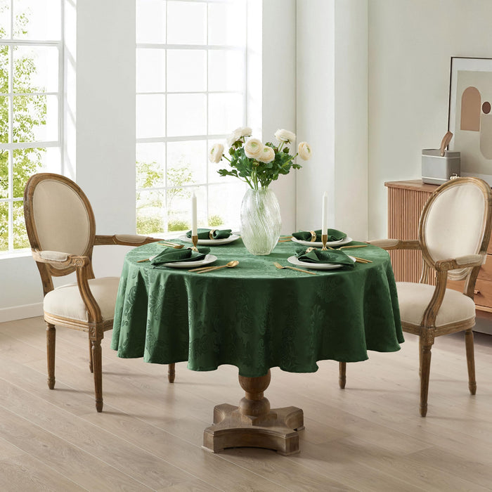 Newbridge Barcelona Luxury Damask Fabric Tablecloth, 100% Polyester, No Iron, Soil Resistant Holiday Tablecloths and Napkins