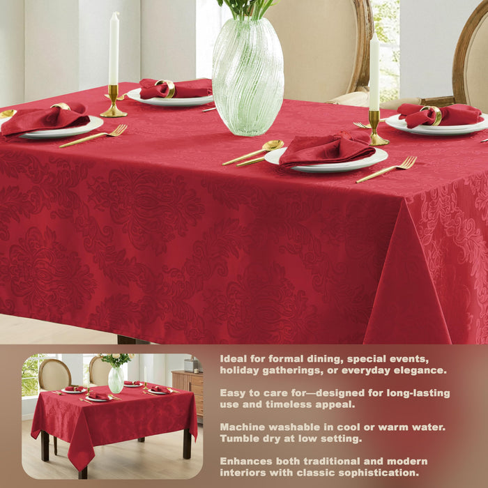 Newbridge Barcelona Luxury Damask Fabric Tablecloth, 100% Polyester, No Iron, Soil Resistant Holiday Tablecloths and Napkins