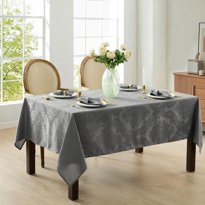 Newbridge Barcelona Luxury Damask Fabric Tablecloth, 100% Polyester, No Iron, Soil Resistant Holiday Tablecloths and Napkins