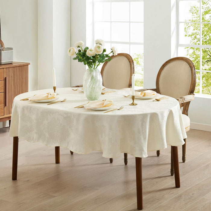 Newbridge Barcelona Luxury Damask Fabric Tablecloth, 100% Polyester, No Iron, Soil Resistant Holiday Tablecloths and Napkins