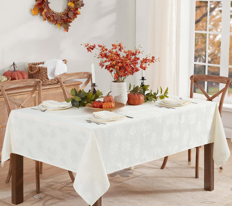 Tremont Leaf Damask Fabric Tablecloth & Napkins, Soil Resistant, Easy Care