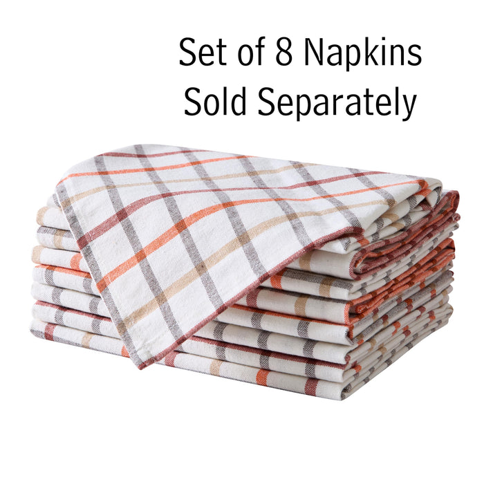 Home Bargains Plus Thanksgiving Hilton Plaid Fabric Tablecloth, Red Taupe Cream Woven Gingham Check Harvest Easy Care Cotton Blend Table Cover and Napkin