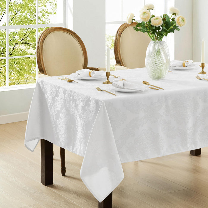 Newbridge Barcelona Luxury Damask Fabric Tablecloth, 100% Polyester, No Iron, Soil Resistant Holiday Tablecloths and Napkins