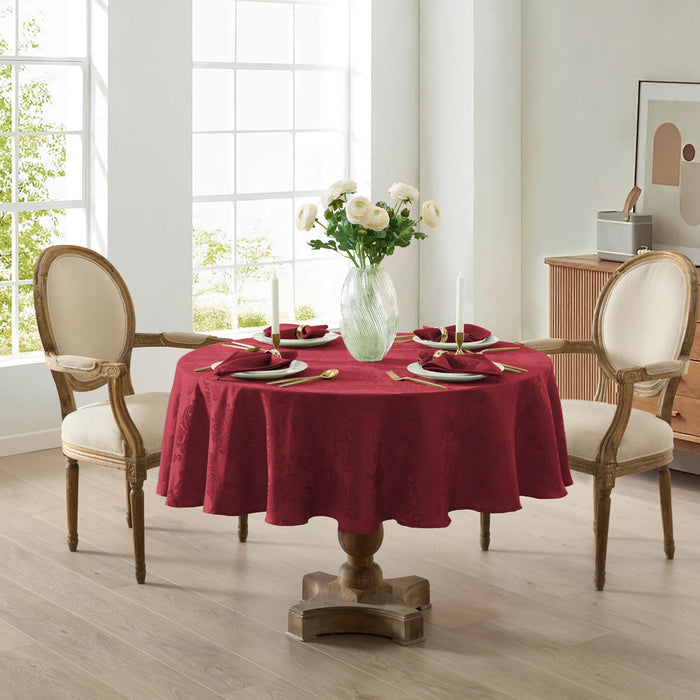 Newbridge Barcelona Luxury Damask Fabric Tablecloth, 100% Polyester, No Iron, Soil Resistant Holiday Tablecloths and Napkins