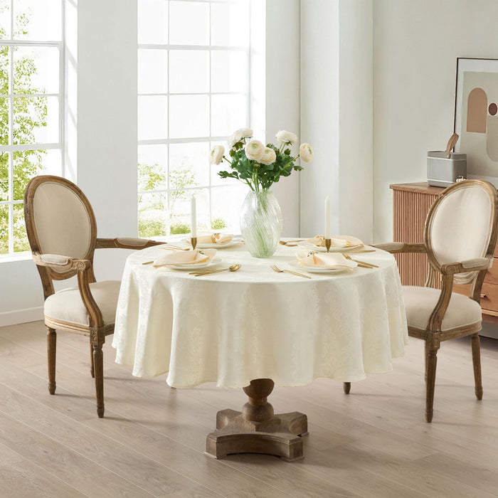 Newbridge Barcelona Luxury Damask Fabric Tablecloth, 100% Polyester, No Iron, Soil Resistant Holiday Tablecloths and Napkins