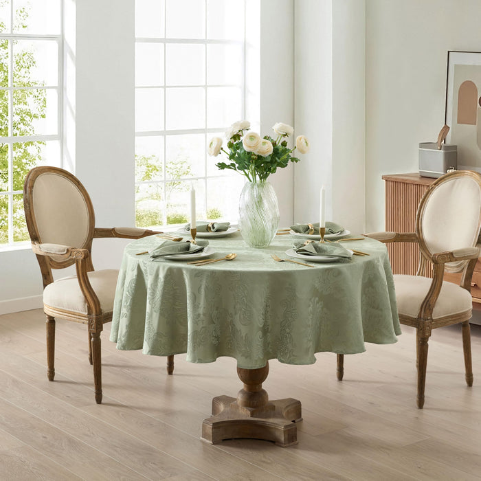 Newbridge Barcelona Luxury Damask Fabric Tablecloth, 100% Polyester, No Iron, Soil Resistant Holiday Tablecloths and Napkins
