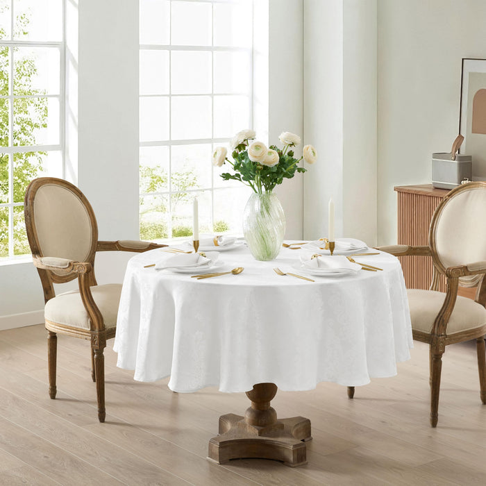 Newbridge Barcelona Luxury Damask Fabric Tablecloth, 100% Polyester, No Iron, Soil Resistant Holiday Tablecloths and Napkins