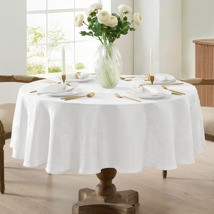 Newbridge Barcelona Luxury Damask Fabric Tablecloth, 100% Polyester, No Iron, Soil Resistant Holiday Tablecloths and Napkins