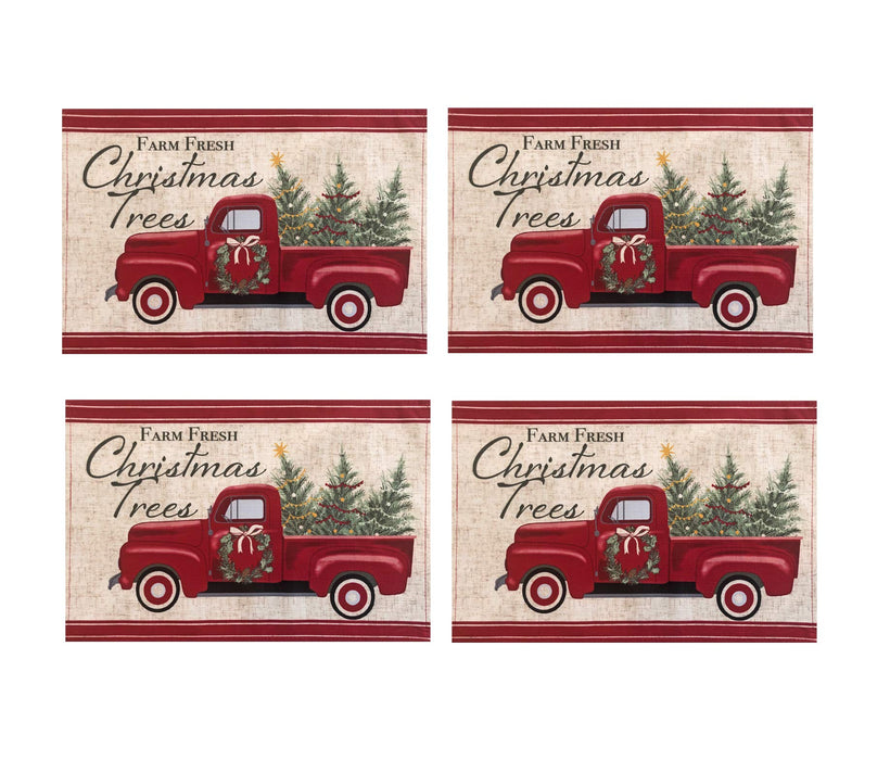 Newbridge Christmas Pine Hill Tree Farm Fabric Tablecloth, Nostalgic Retro Holiday Country Farm Truck No Iron and Stain Resistant Table Cover, Napkins, Placemats and Table Runners for Party, Banquet