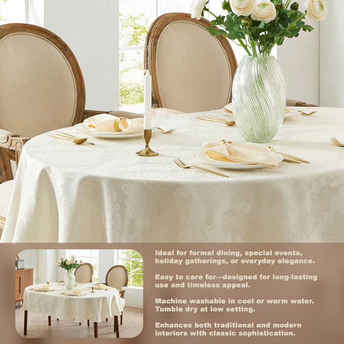 Newbridge Barcelona Luxury Damask Fabric Tablecloth, 100% Polyester, No Iron, Soil Resistant Holiday Tablecloths and Napkins