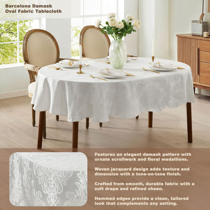 Newbridge Barcelona Luxury Damask Fabric Tablecloth, 100% Polyester, No Iron, Soil Resistant Holiday Tablecloths and Napkins