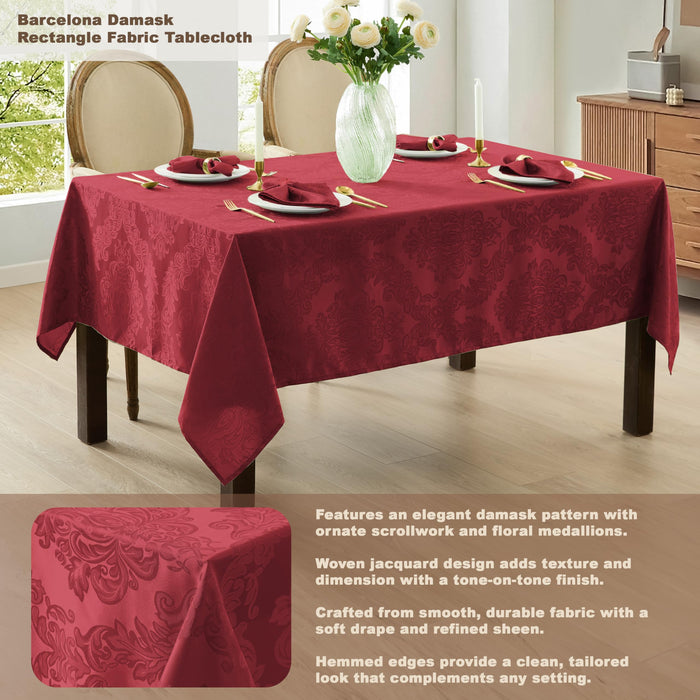 Newbridge Barcelona Luxury Damask Fabric Tablecloth, 100% Polyester, No Iron, Soil Resistant Holiday Tablecloths and Napkins