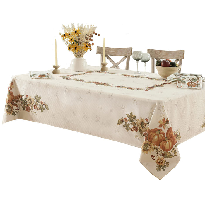 Stockbridge Pumpkin Harvest Thanksgiving Tablecloth, Sunflower & Acorn Border