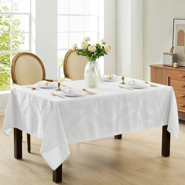Newbridge Barcelona Luxury Damask Fabric Tablecloth, 100% Polyester, No Iron, Soil Resistant Holiday Tablecloths and Napkins