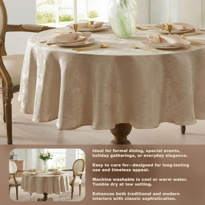 Newbridge Barcelona Luxury Damask Fabric Tablecloth, 100% Polyester, No Iron, Soil Resistant Holiday Tablecloths and Napkins