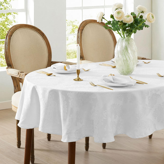 Newbridge Barcelona Luxury Damask Fabric Tablecloth, 100% Polyester, No Iron, Soil Resistant Holiday Tablecloths and Napkins