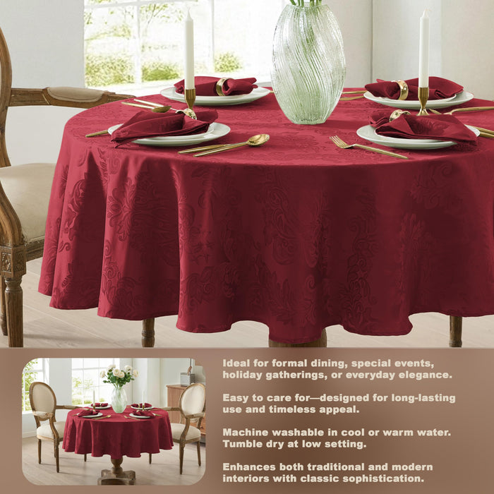 Newbridge Barcelona Luxury Damask Fabric Tablecloth, 100% Polyester, No Iron, Soil Resistant Holiday Tablecloths and Napkins