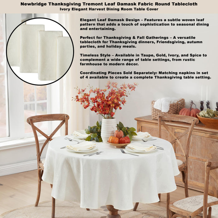 Tremont Leaf Damask Fabric Tablecloth & Napkins, Soil Resistant, Easy Care