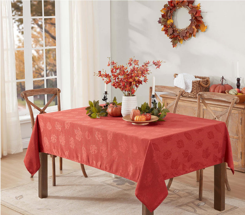 Tremont Leaf Damask Fabric Tablecloth & Napkins, Soil Resistant, Easy Care