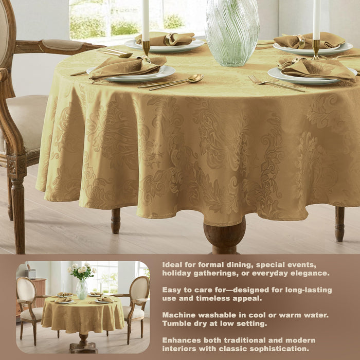 Newbridge Barcelona Luxury Damask Fabric Tablecloth, 100% Polyester, No Iron, Soil Resistant Holiday Tablecloths and Napkins