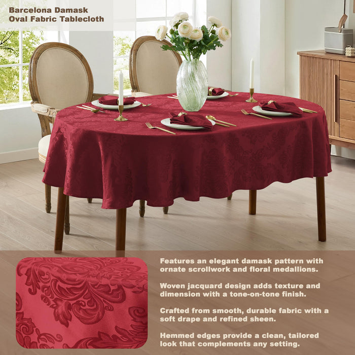 Newbridge Barcelona Luxury Damask Fabric Tablecloth, 100% Polyester, No Iron, Soil Resistant Holiday Tablecloths and Napkins
