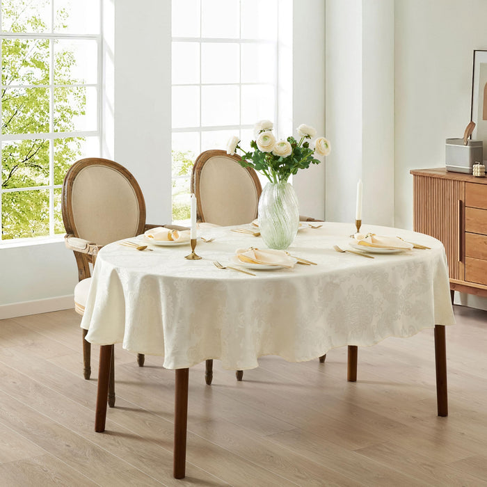 Newbridge Barcelona Luxury Damask Fabric Tablecloth, 100% Polyester, No Iron, Soil Resistant Holiday Tablecloths and Napkins
