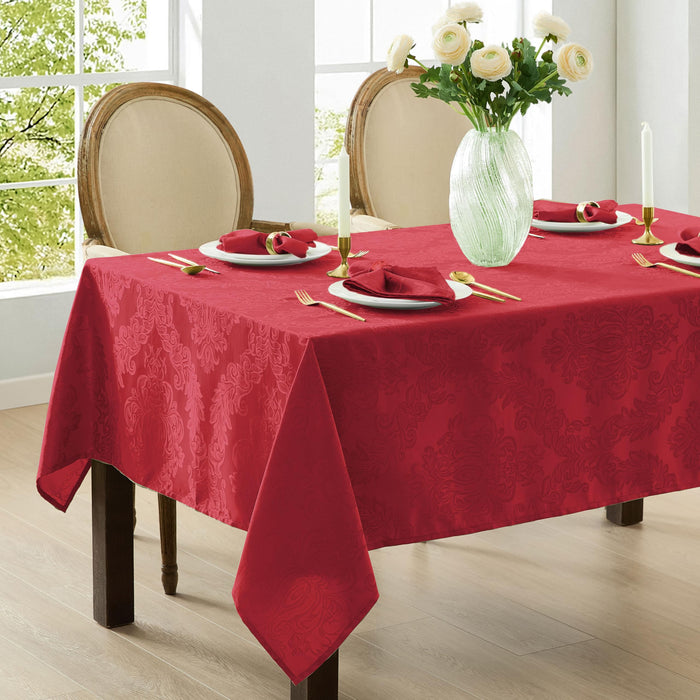 Newbridge Barcelona Luxury Damask Fabric Tablecloth, 100% Polyester, No Iron, Soil Resistant Holiday Tablecloths and Napkins