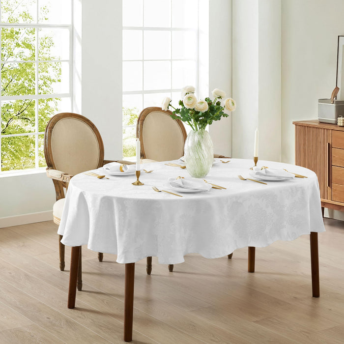 Newbridge Barcelona Luxury Damask Fabric Tablecloth, 100% Polyester, No Iron, Soil Resistant Holiday Tablecloths and Napkins
