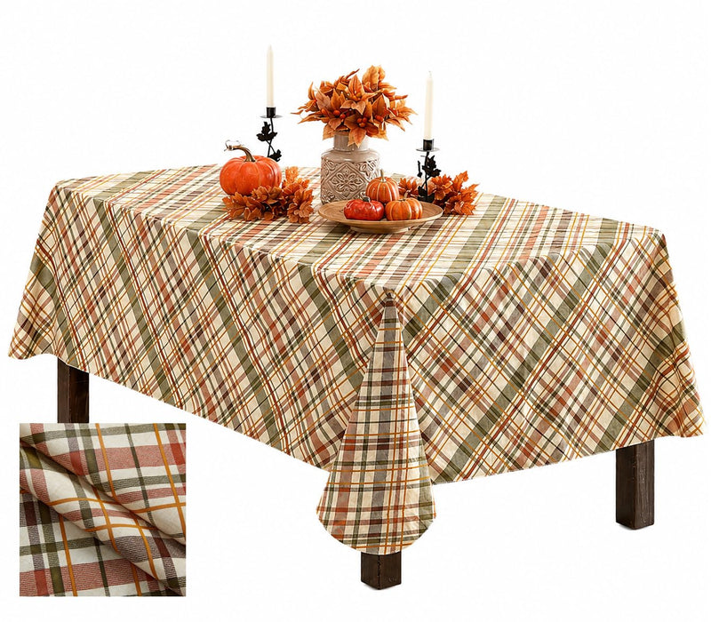 Harvest Diagonal Plaid Contemporary Autumn and Thanksgiving Vinyl Flannel Backed Tablecloth by Newbridge