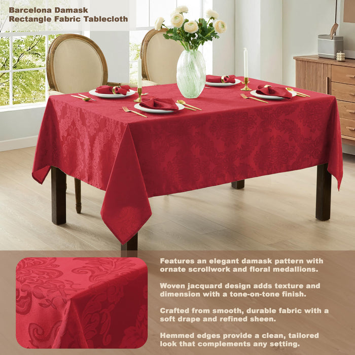 Newbridge Barcelona Luxury Damask Fabric Tablecloth, 100% Polyester, No Iron, Soil Resistant Holiday Tablecloths and Napkins