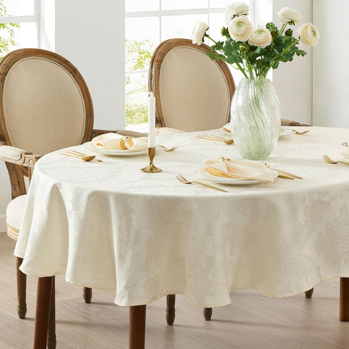 Newbridge Barcelona Luxury Damask Fabric Tablecloth, 100% Polyester, No Iron, Soil Resistant Holiday Tablecloths and Napkins
