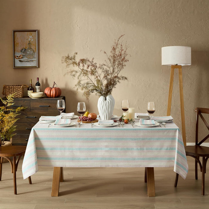 Home Bargains Plus Thanksgiving Hilton Plaid Fabric Tablecloth, Red Taupe Cream Woven Gingham Check Harvest Easy Care Cotton Blend Table Cover and Napkin