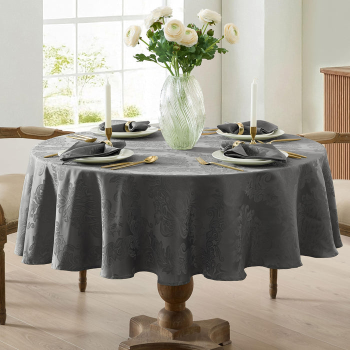 Newbridge Barcelona Luxury Damask Fabric Tablecloth, 100% Polyester, No Iron, Soil Resistant Holiday Tablecloths and Napkins