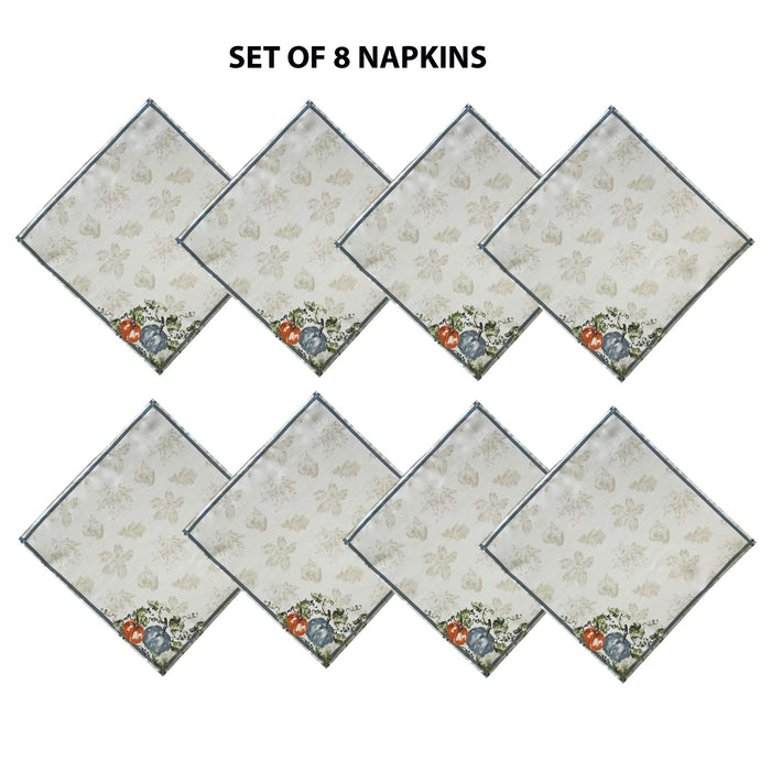 Blue Pumpkin Vines Stone Washed Thanksgiving Fabric Tablecloth, Napkins & Placemats