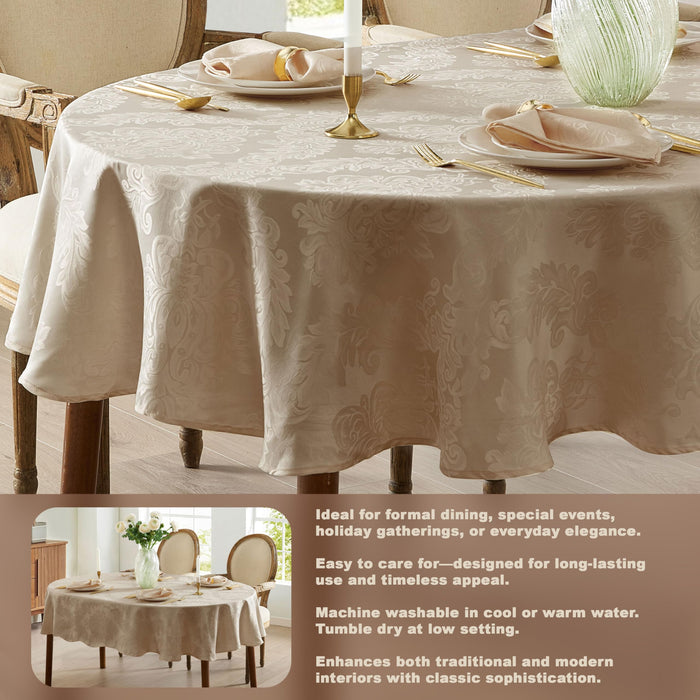 Newbridge Barcelona Luxury Damask Fabric Tablecloth, 100% Polyester, No Iron, Soil Resistant Holiday Tablecloths and Napkins