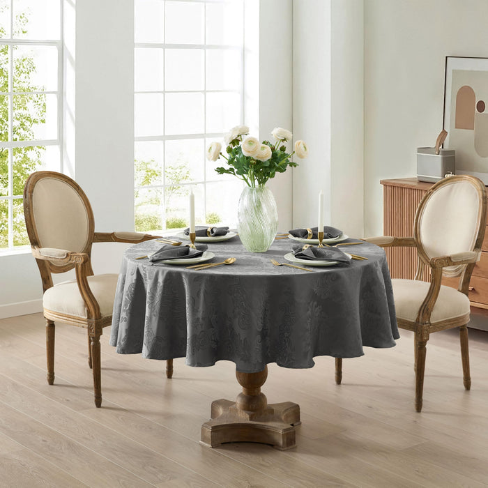 Newbridge Barcelona Luxury Damask Fabric Tablecloth, 100% Polyester, No Iron, Soil Resistant Holiday Tablecloths and Napkins
