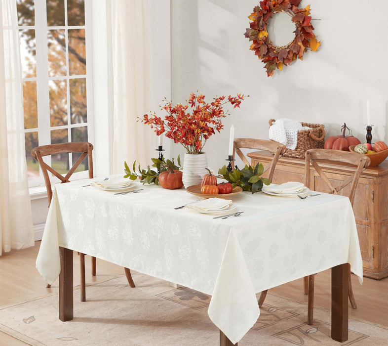 Tremont Leaf Damask Fabric Tablecloth & Napkins, Soil Resistant, Easy Care