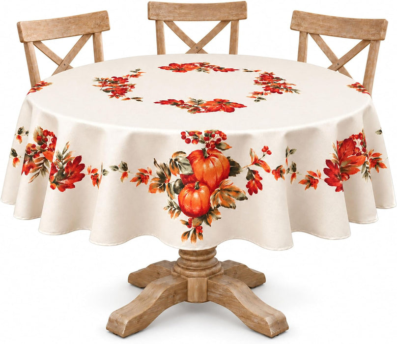 Thanksgiving Traditions Autumn Harvest Tablecloth, Fall Leaves & Pumpkin Border