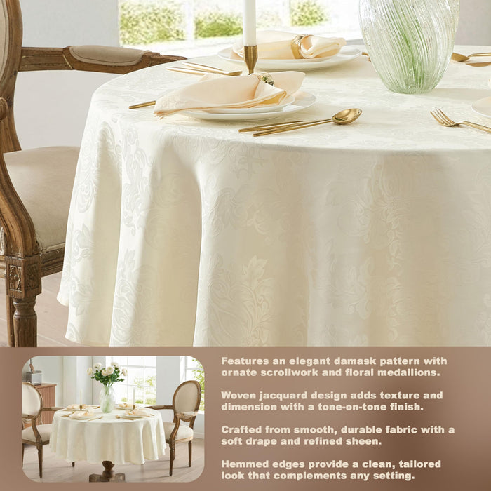 Newbridge Barcelona Luxury Damask Fabric Tablecloth, 100% Polyester, No Iron, Soil Resistant Holiday Tablecloths and Napkins