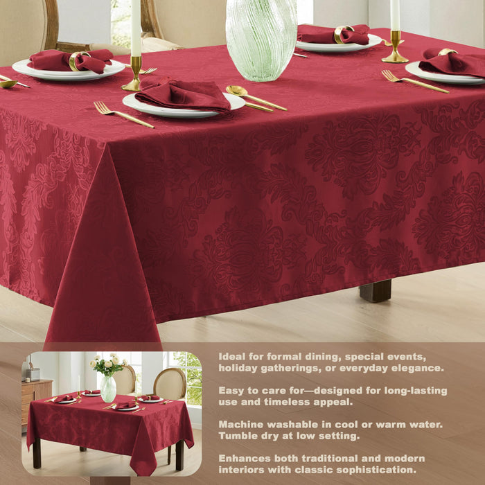 Newbridge Barcelona Luxury Damask Fabric Tablecloth, 100% Polyester, No Iron, Soil Resistant Holiday Tablecloths and Napkins